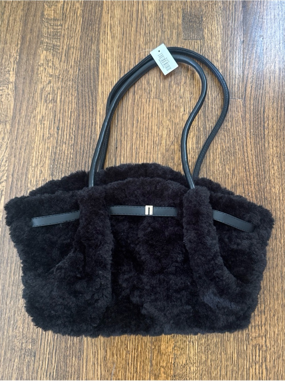 Black Faux Shearling Shoulder Bag